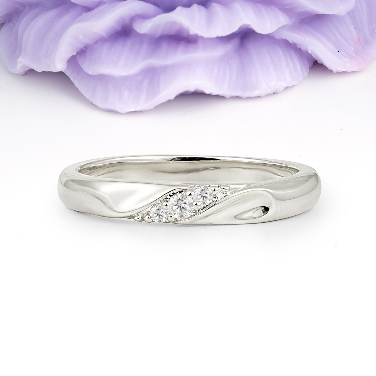 Distinctive Classic Round Cut Moissanite Three Stone Wedding Ring - Additional view