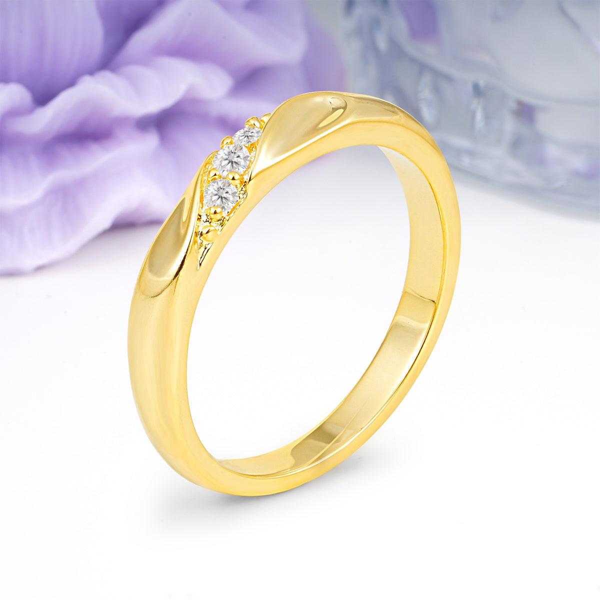 Distinctive Classic Round Cut Moissanite Three Stone Wedding Ring - Additional view