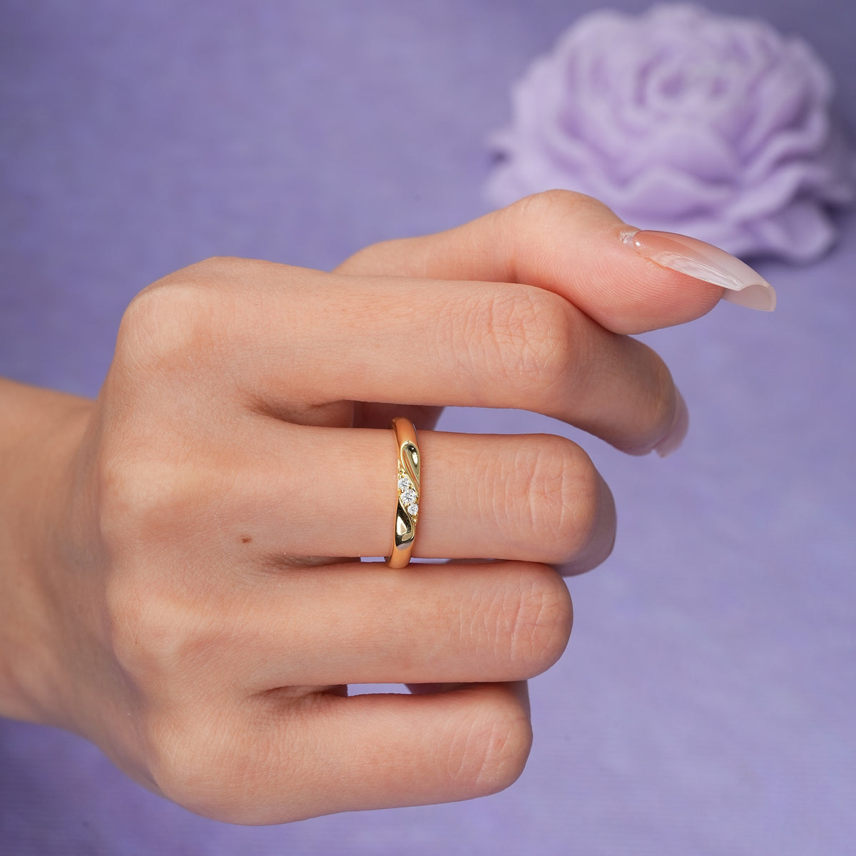 Distinctive Classic Round Cut Moissanite Three Stone Wedding Ring - Additional view
