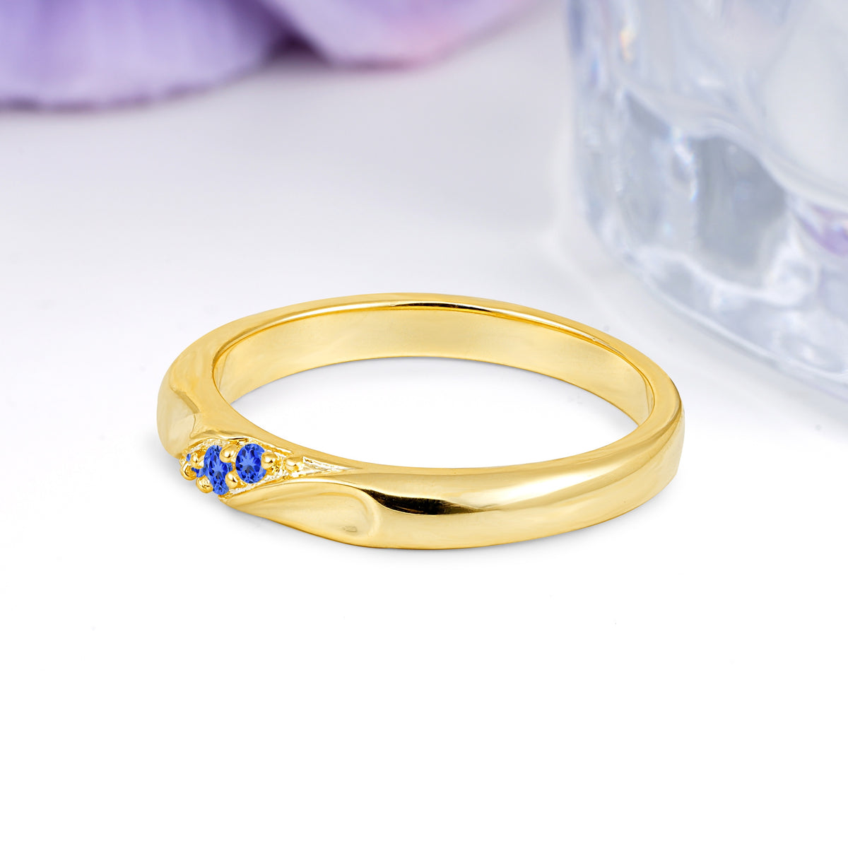 Distinctive Classic Round Cut Sapphire Three Stone Wedding Ring - Additional view