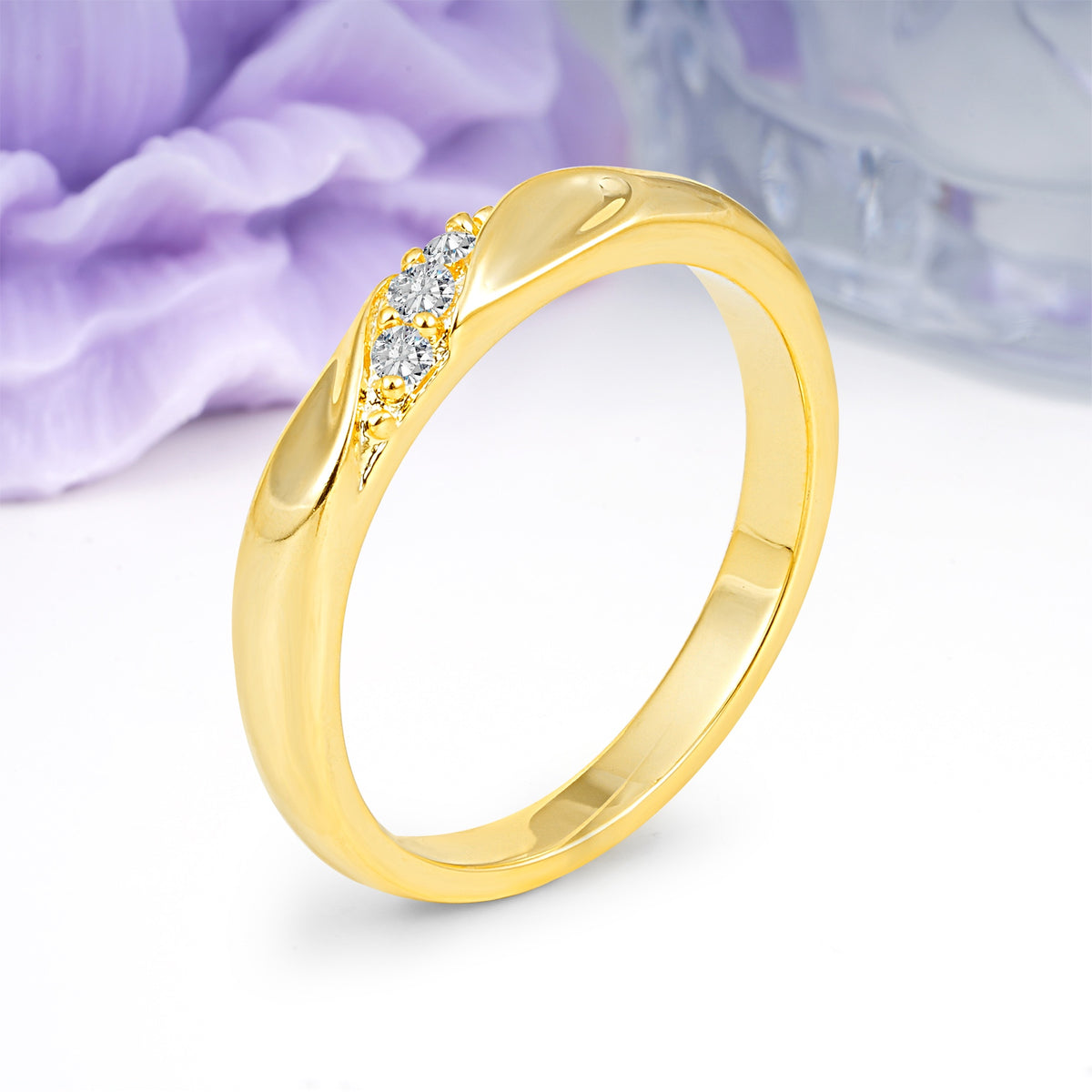 Distinctive Classic Round Cut Lab Diamond Three Stone Wedding Ring - Additional view