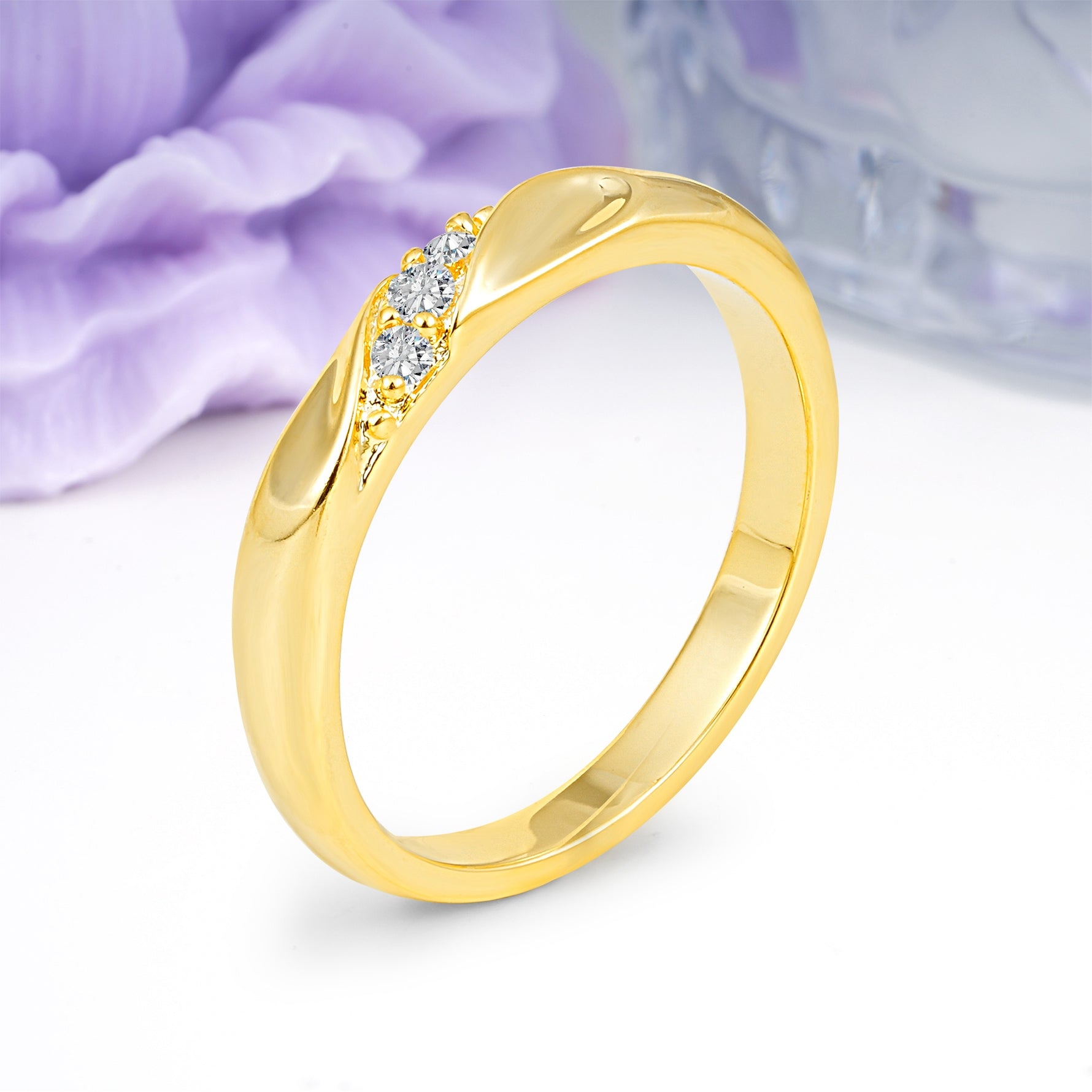 Distinctive Classic Round Cut Lab Diamond Three Stone Wedding Ring - Additional view