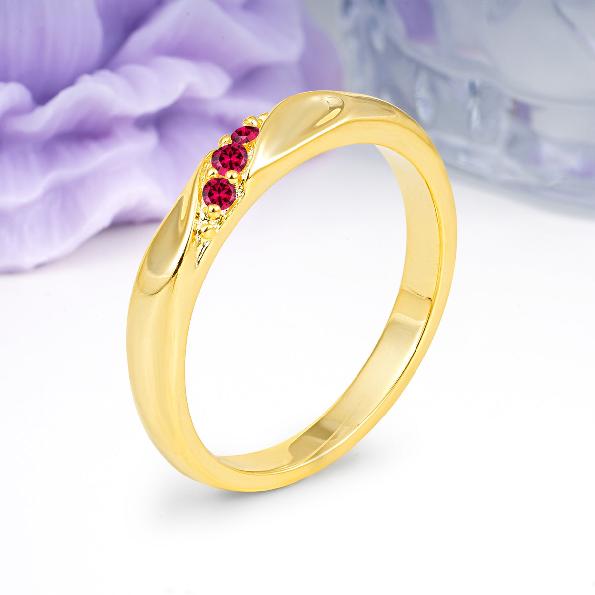 Distinctive Classic Round Cut Ruby Three Stone Wedding Ring - Additional view