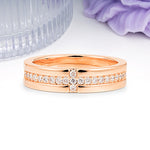 Wide Comfort Fit Cross Four Stone Center Double Row Pave Moissanite Wedding Ring - Additional view