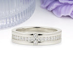 Wide Comfort Fit Cross Four Stone Center Double Row Pave Moissanite Wedding Ring - Additional view