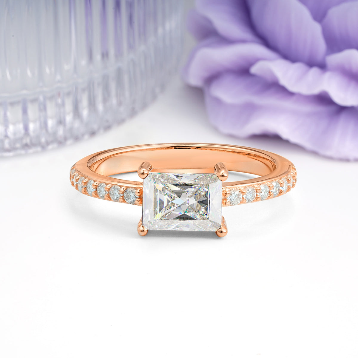 Distinctive And Luxurious 4-Prong Emerald Cut Moissanite Engagement Rin - Additional view