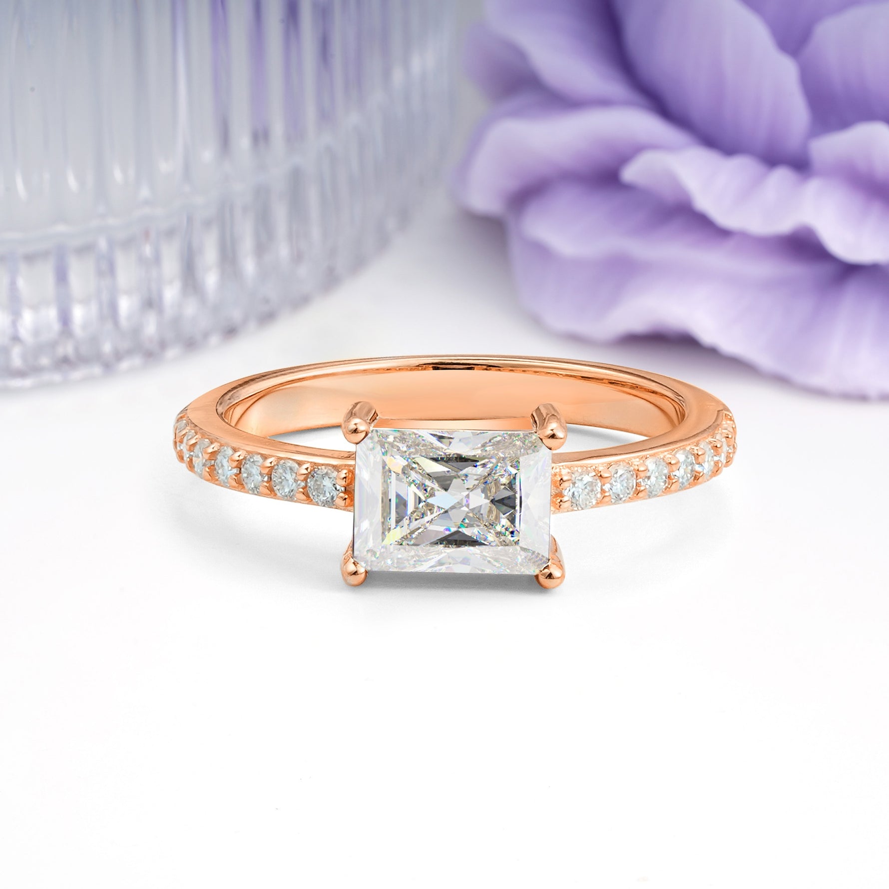 Distinctive And Luxurious 4-Prong Emerald Cut Moissanite Engagement Rin - Additional view