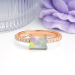 Distinctive And Luxurious 4-Prong Emerald Cut Fire Opal Engagement Rin - Additional view