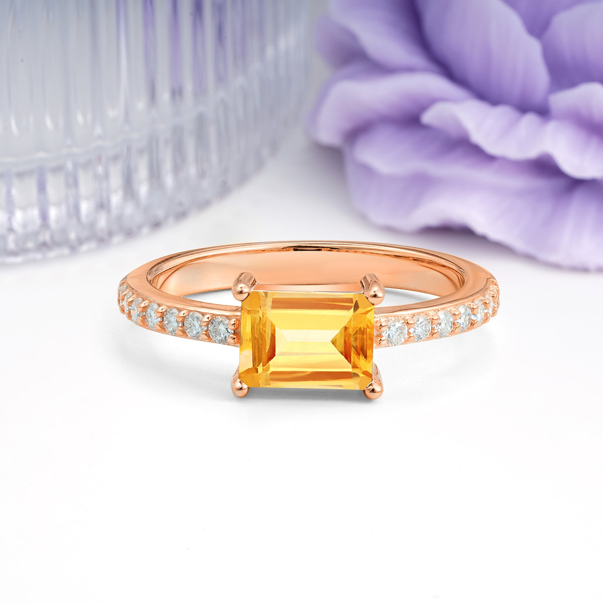 Distinctive And Luxurious 4-Prong Emerald Cut Citrine Engagement Rin - Additional view