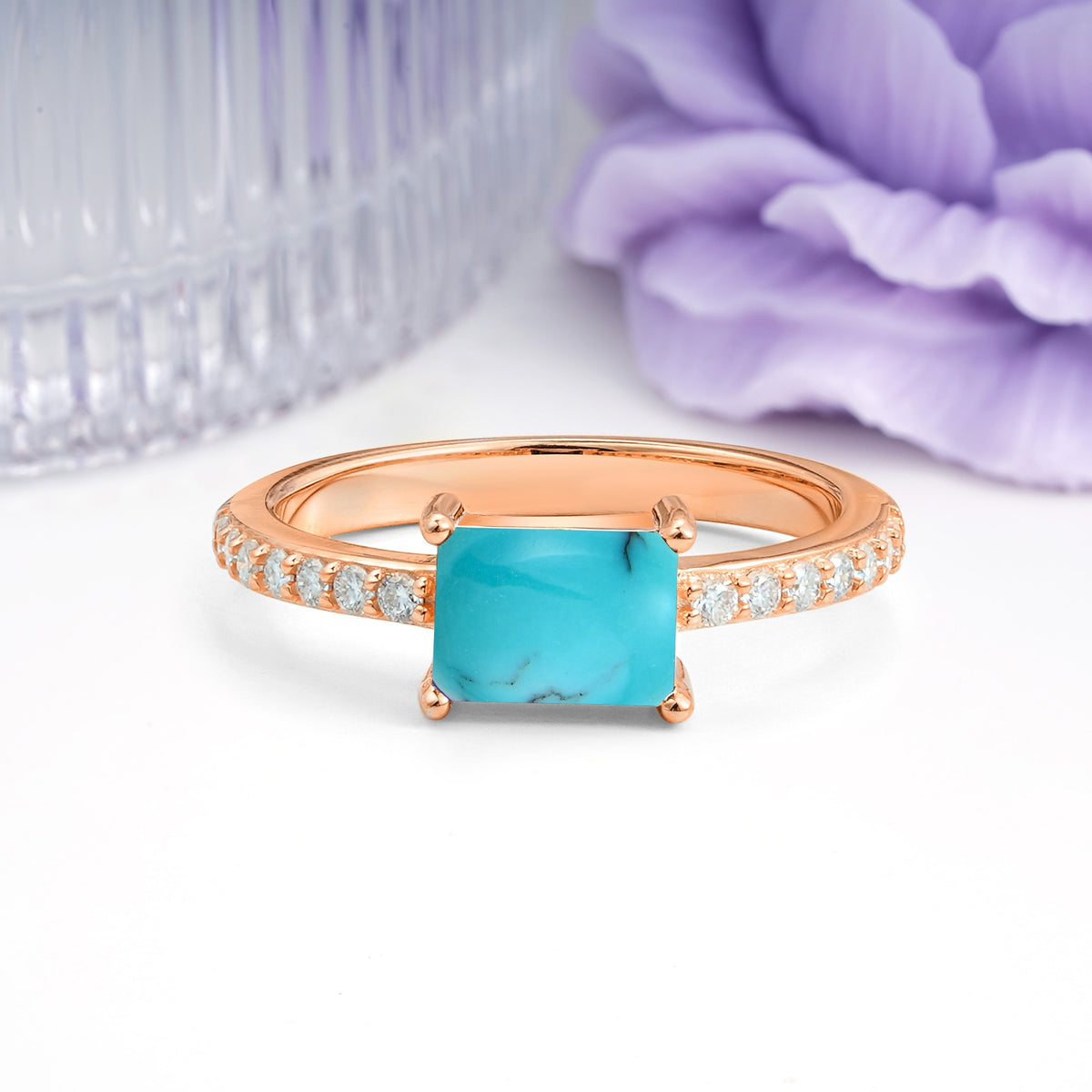 Distinctive And Luxurious 4-Prong Emerald Cut Turquoise Engagement Rin - Additional view