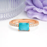 Distinctive And Luxurious 4-Prong Emerald Cut Turquoise Engagement Rin - Additional view
