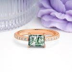 Distinctive And Luxurious 4-Prong Emerald Cut Moss Agate Engagement Rin - Additional view