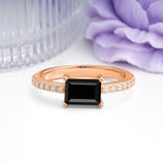 Distinctive And Luxurious 4-Prong Emerald Cut Black Onyx Engagement Rin - Additional view