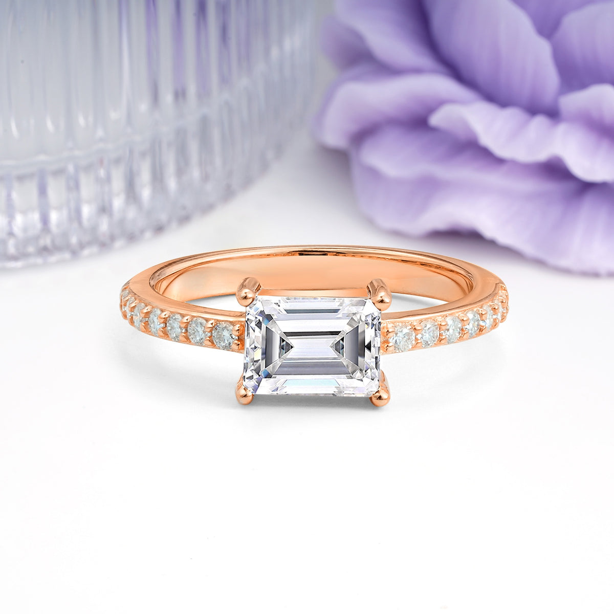 Distinctive And Luxurious 4-Prong Emerald Cut Lab Diamond Engagement Rin - Additional view
