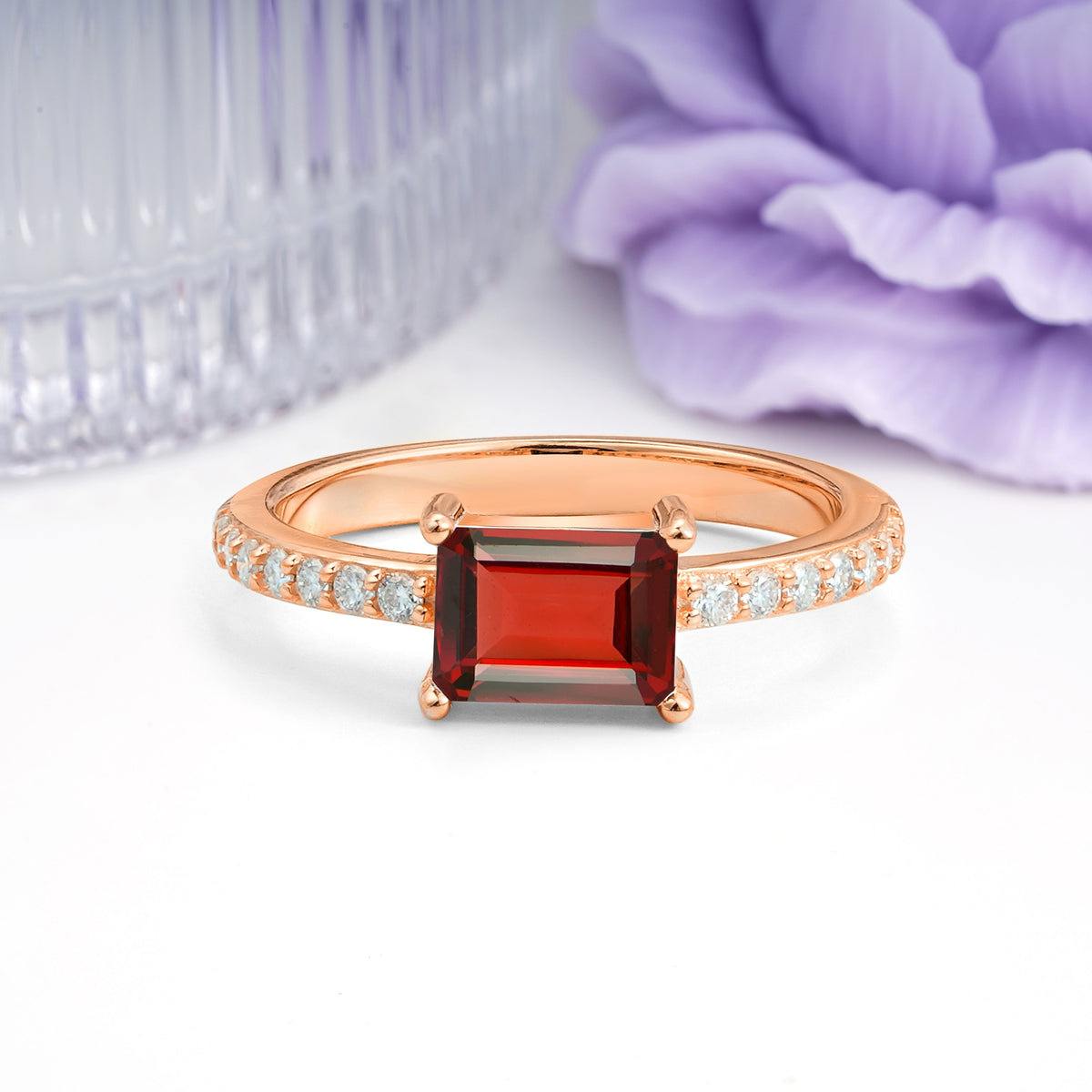 Distinctive And Luxurious 4-Prong Emerald Cut Garnet Engagement Rin - Additional view