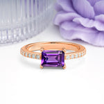 Distinctive And Luxurious 4-Prong Emerald Cut Amethyst Engagement Rin - Additional view
