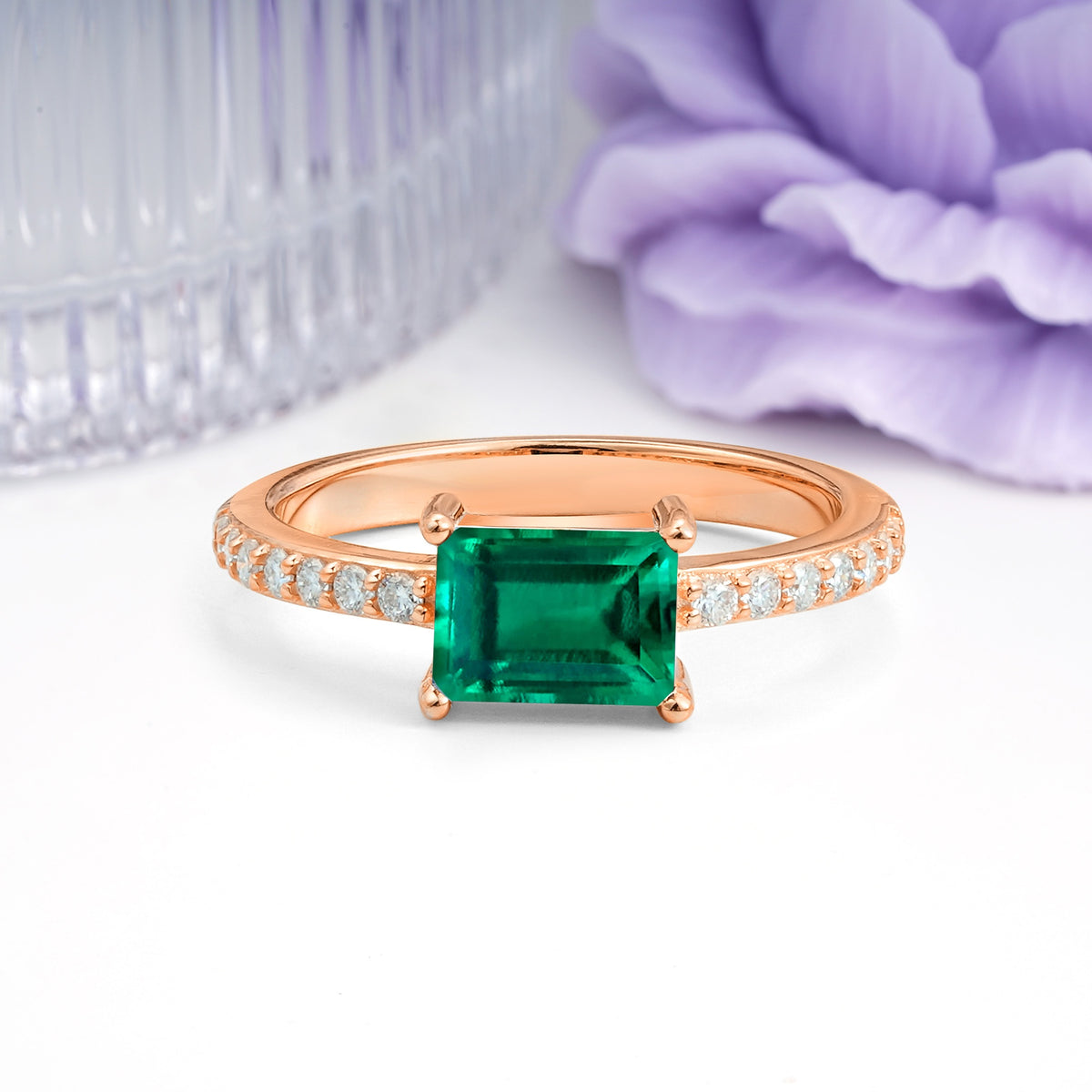 Distinctive And Luxurious 4-Prong Emerald Cut Emerald Engagement Rin - Additional view