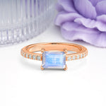 Distinctive And Luxurious 4-Prong Emerald Cut Moonstone Engagement Rin - Additional view