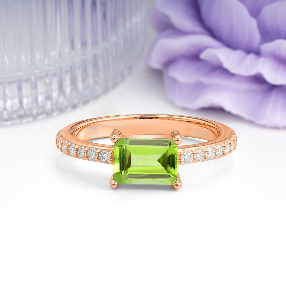 Distinctive And Luxurious 4-Prong Emerald Cut Peridot Engagement Rin - Additional view