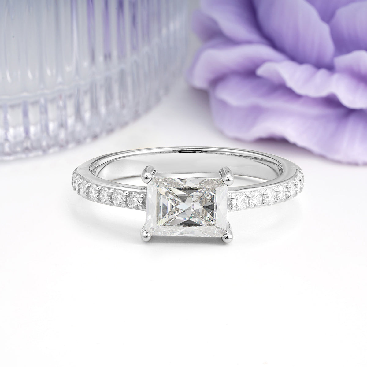 Distinctive And Luxurious 4-Prong Emerald Cut Moissanite Engagement Rin - Additional view