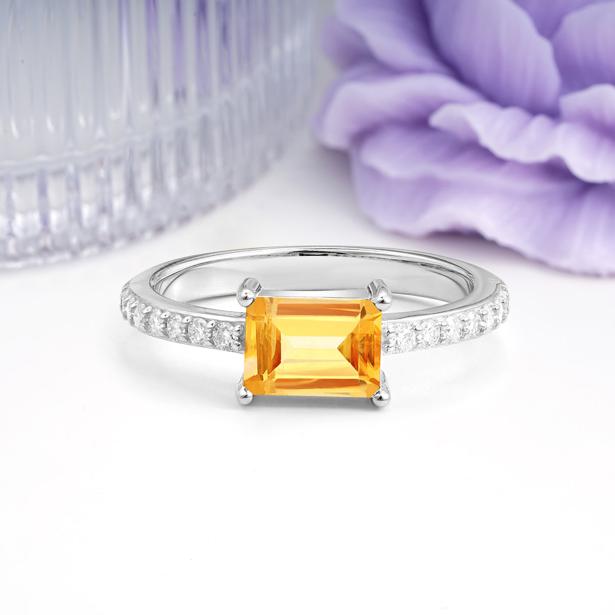 Distinctive And Luxurious 4-Prong Emerald Cut Citrine Engagement Rin - Additional view