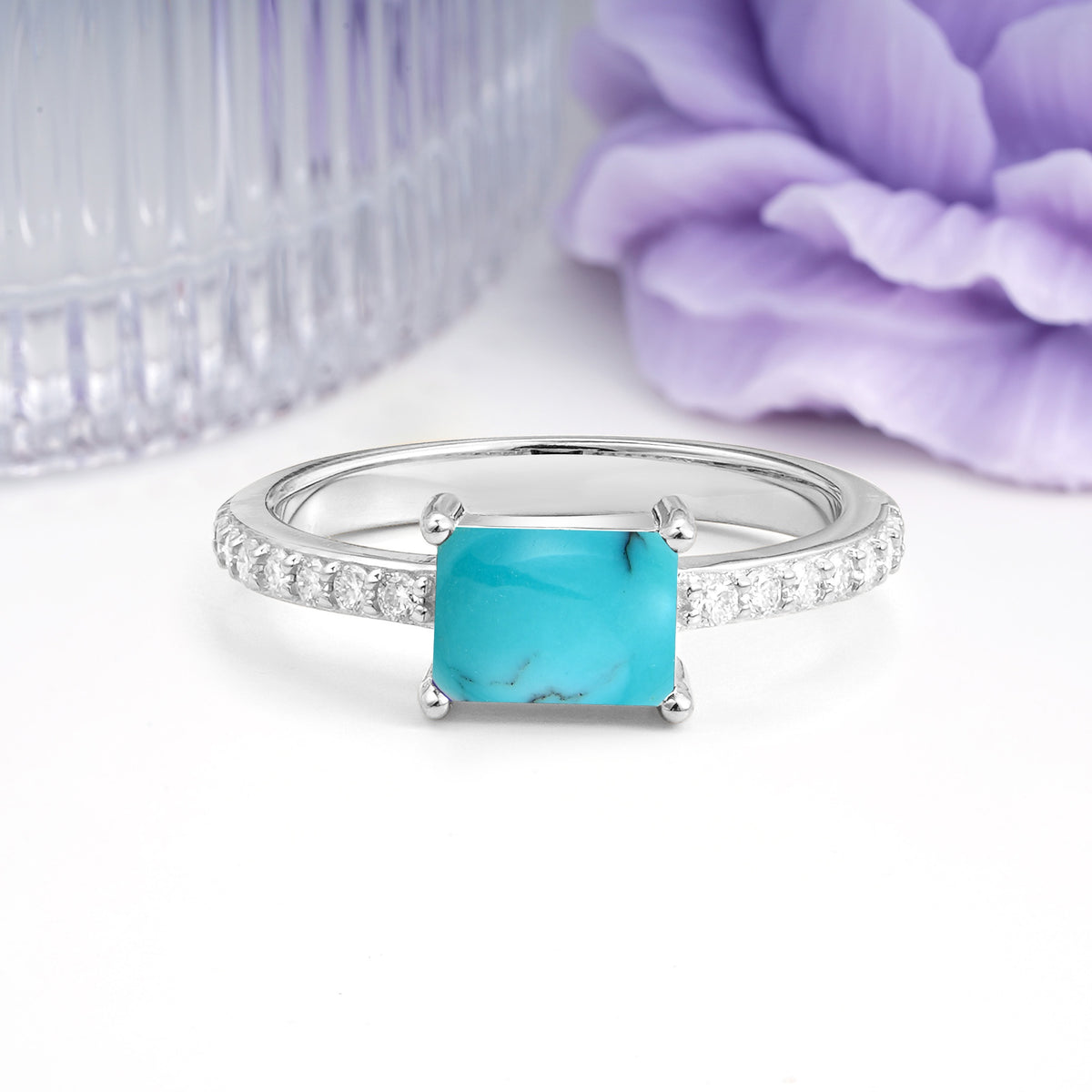 Distinctive And Luxurious 4-Prong Emerald Cut Turquoise Engagement Rin - Additional view