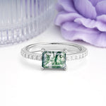 Distinctive And Luxurious 4-Prong Emerald Cut Moss Agate Engagement Rin - Additional view