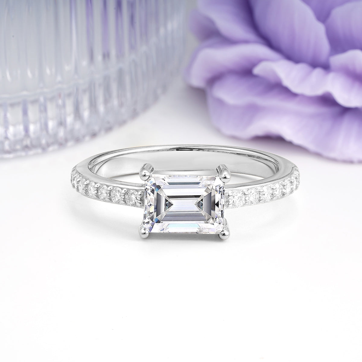 Distinctive And Luxurious 4-Prong Emerald Cut Lab Diamond Engagement Rin - Additional view