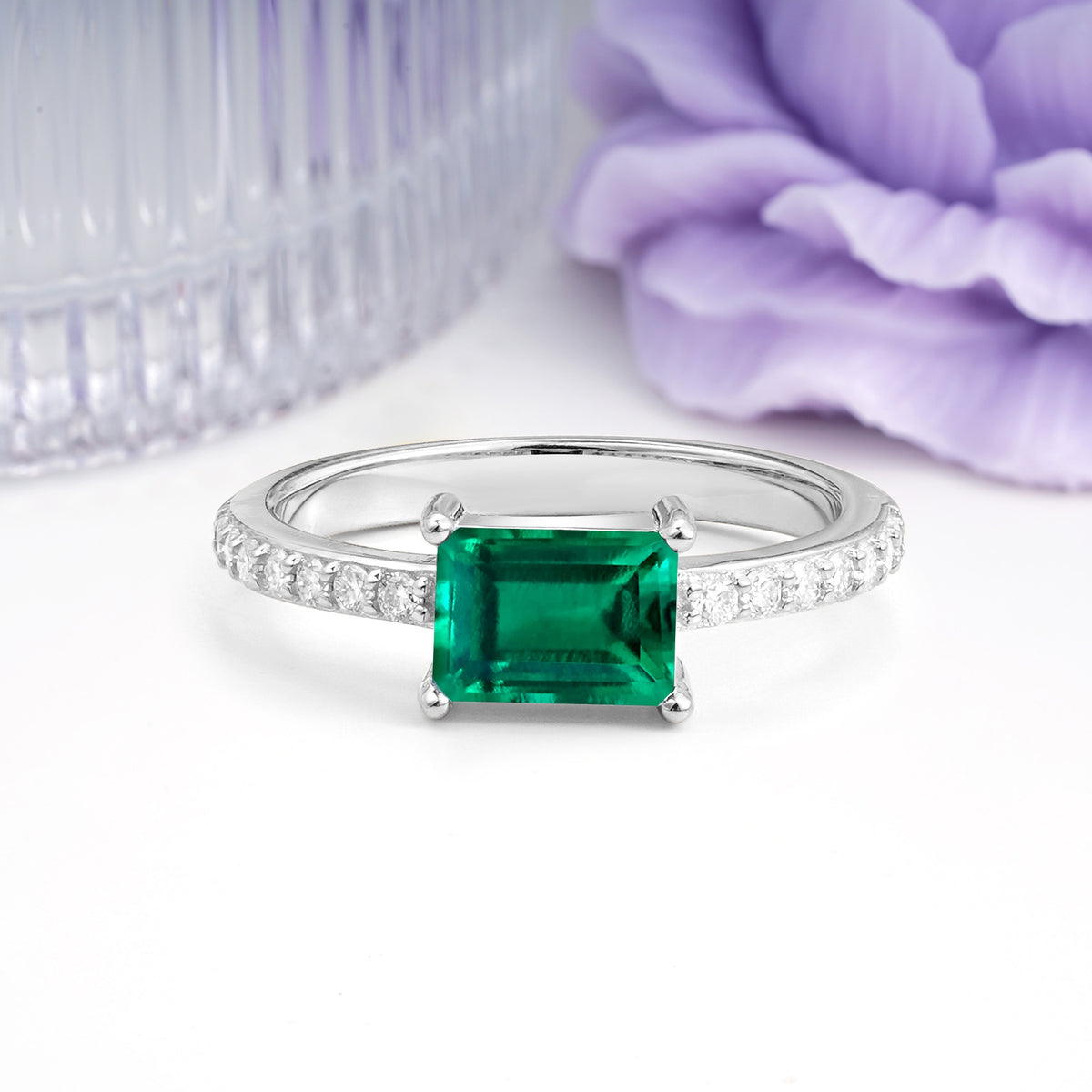 Distinctive And Luxurious 4-Prong Emerald Cut Emerald Engagement Rin - Additional view