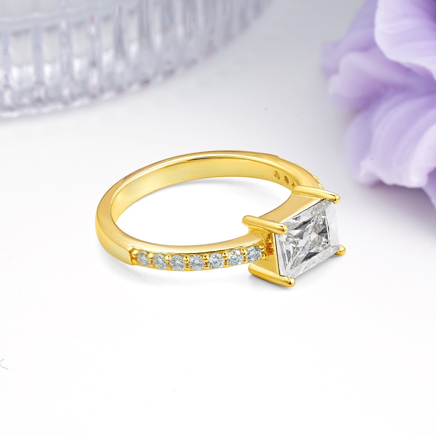 Distinctive And Luxurious 4-Prong Emerald Cut Moissanite Engagement Rin - Additional view