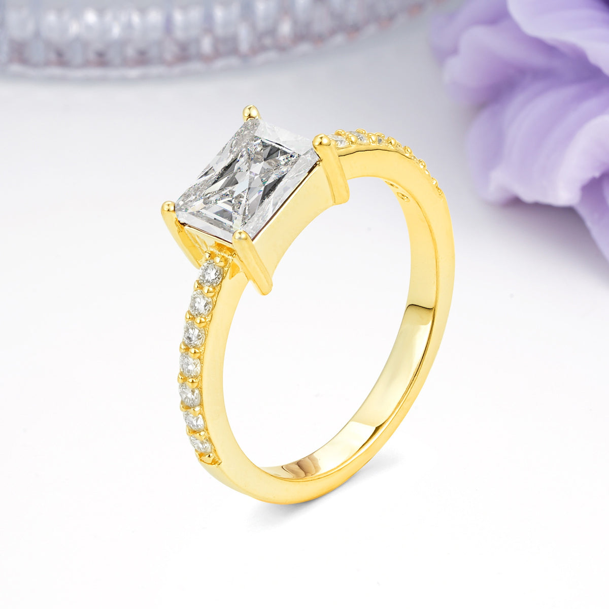 Distinctive And Luxurious 4-Prong Emerald Cut Moissanite Engagement Rin - Additional view