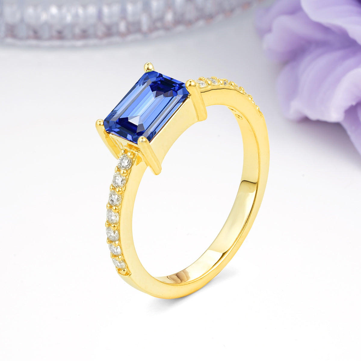 Distinctive And Luxurious 4-Prong Emerald Cut Sapphire Engagement Rin - Additional view