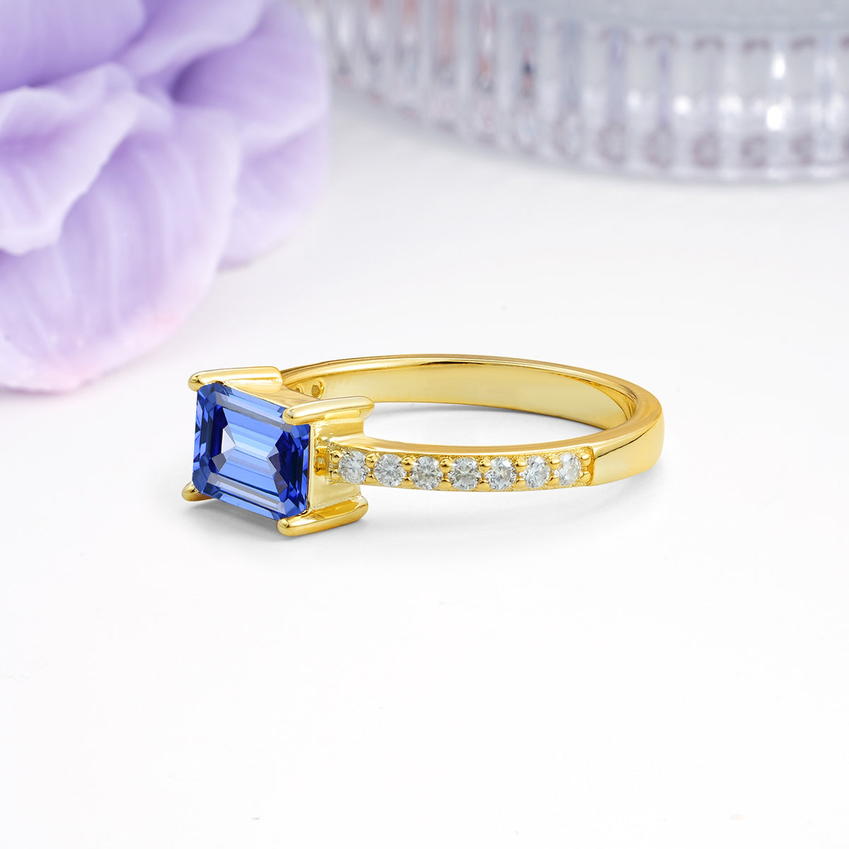 Distinctive And Luxurious 4-Prong Emerald Cut Sapphire Engagement Rin - Additional view