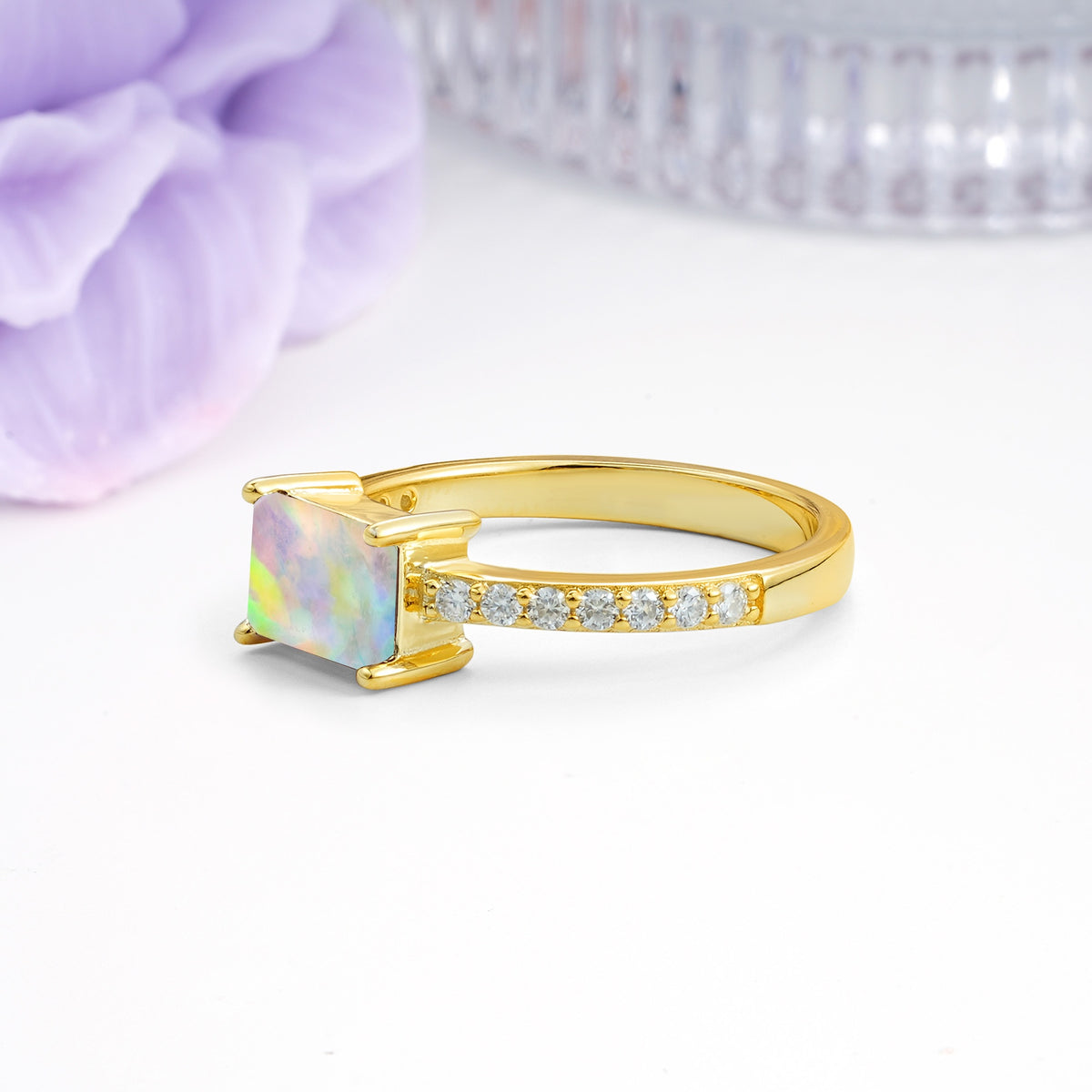 Distinctive And Luxurious 4-Prong Emerald Cut Fire Opal Engagement Rin - Additional view