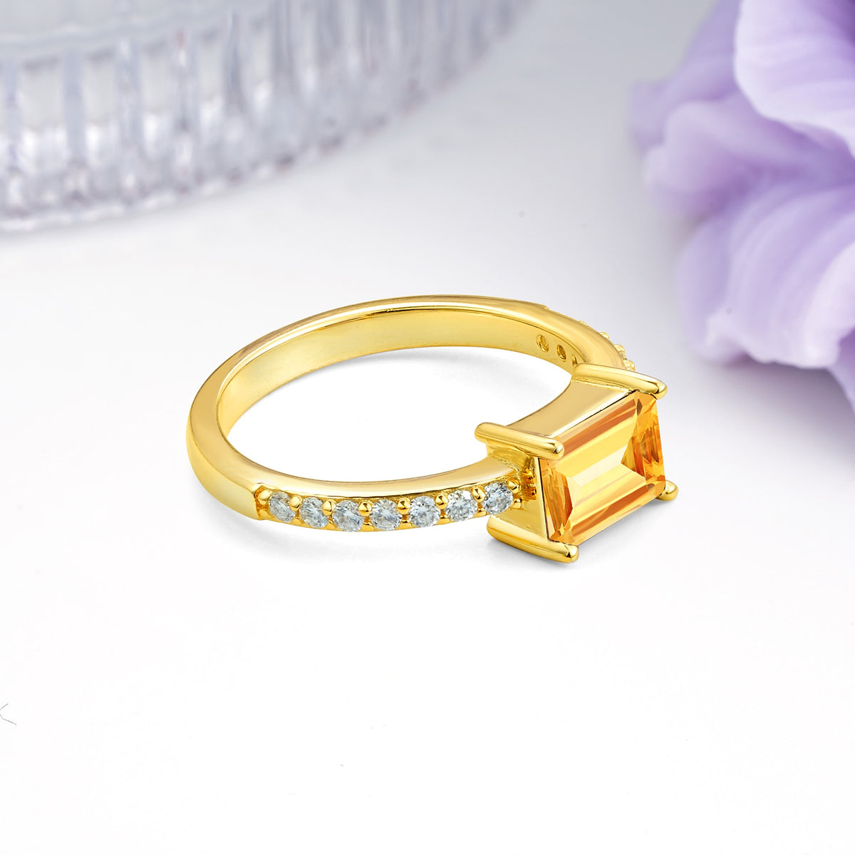 Distinctive And Luxurious 4-Prong Emerald Cut Citrine Engagement Rin - Additional view