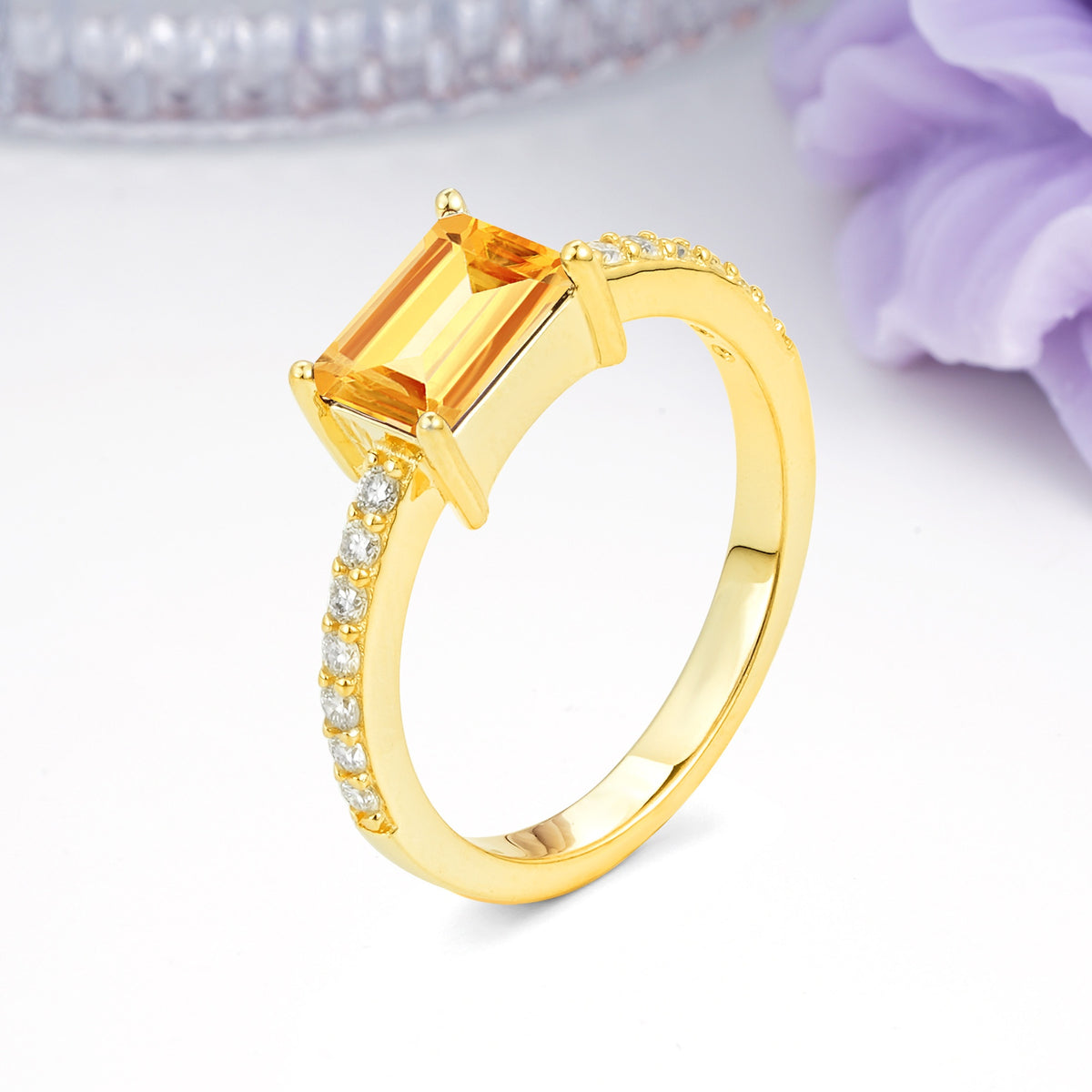 Distinctive And Luxurious 4-Prong Emerald Cut Citrine Engagement Rin - Additional view