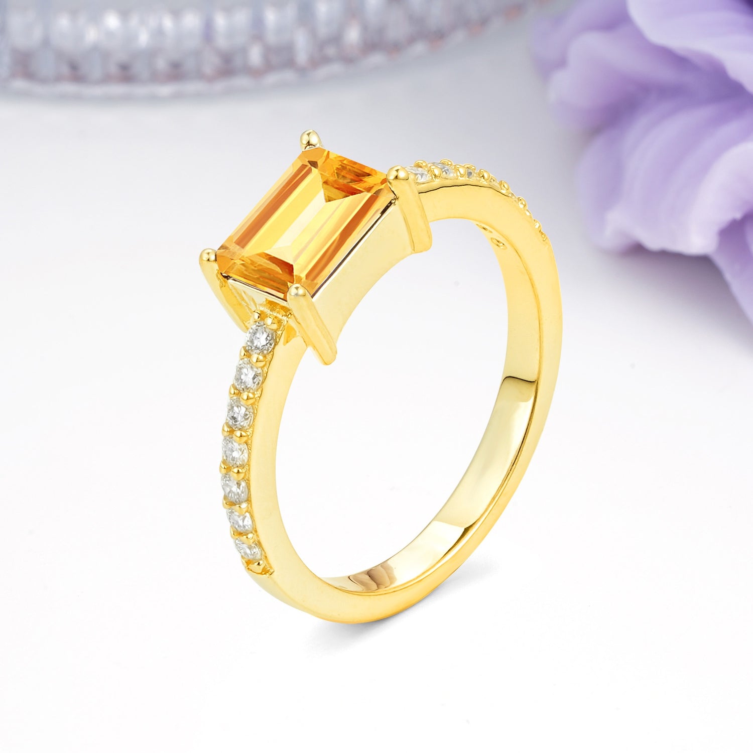 Distinctive And Luxurious 4-Prong Emerald Cut Citrine Engagement Rin - Additional view