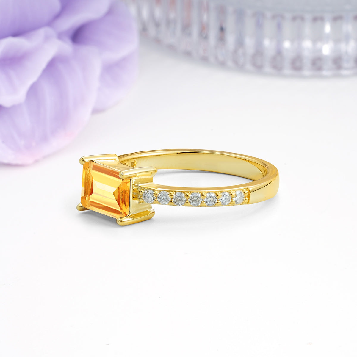 Distinctive And Luxurious 4-Prong Emerald Cut Citrine Engagement Rin - Additional view