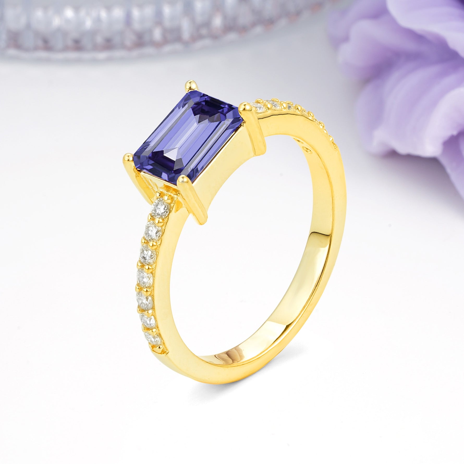 Distinctive And Luxurious 4-Prong Emerald Cut Tanzanite Engagement Rin - Additional view