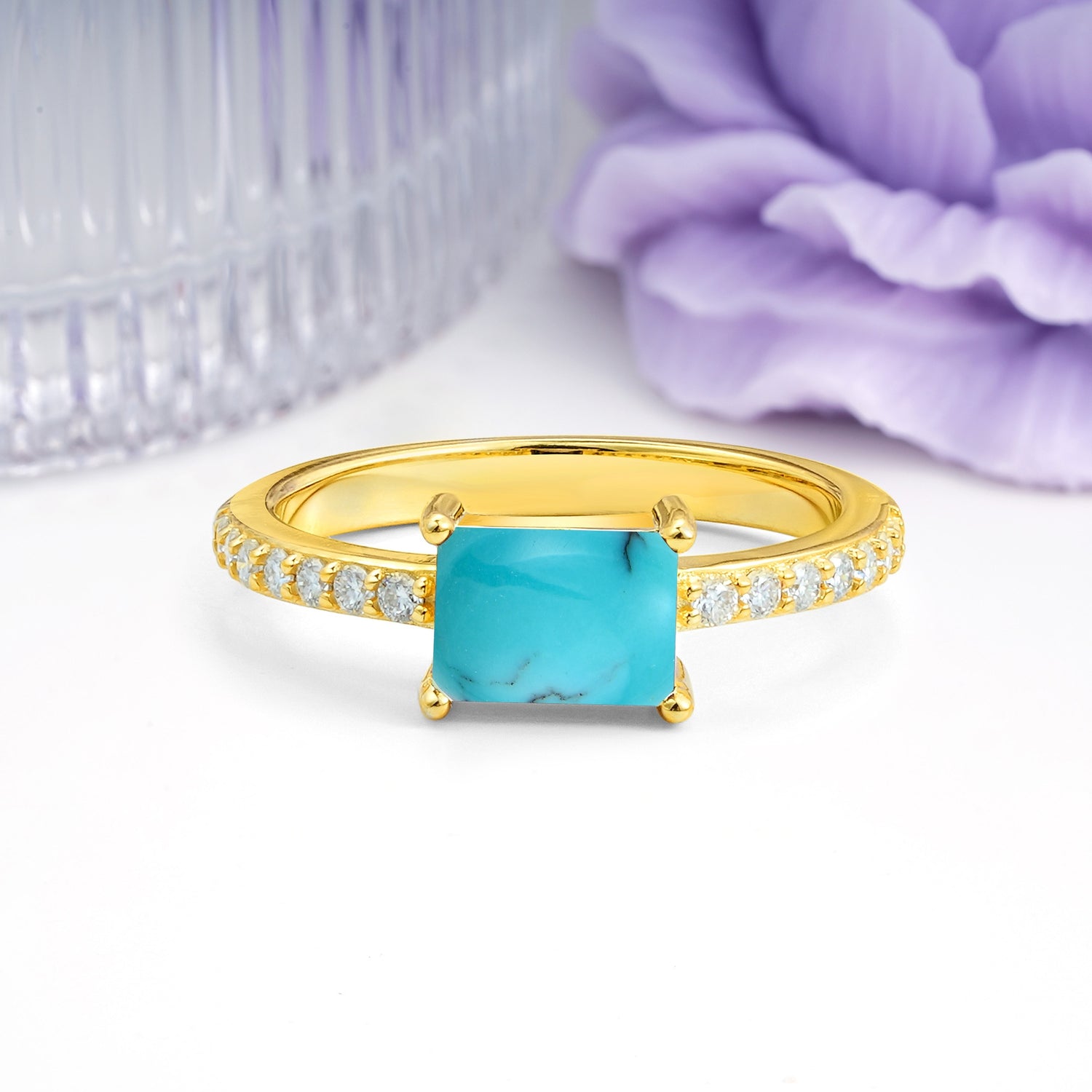 Distinctive And Luxurious 4-Prong Emerald Cut Turquoise Engagement Ring