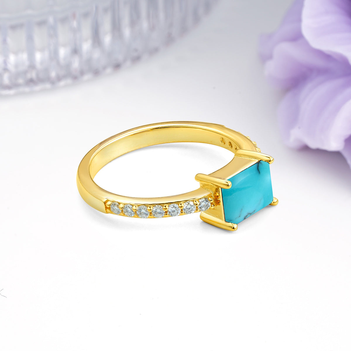 Distinctive And Luxurious 4-Prong Emerald Cut Turquoise Engagement Rin - Additional view