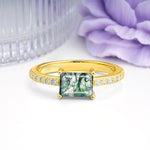 Distinctive And Luxurious 4-Prong Emerald Cut Moss Agate Engagement Rin - Additional view
