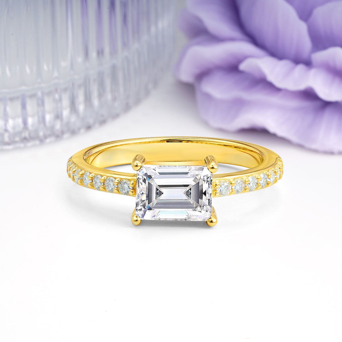 Distinctive And Luxurious 4-Prong Emerald Cut Lab Diamond Engagement Rin - Additional view