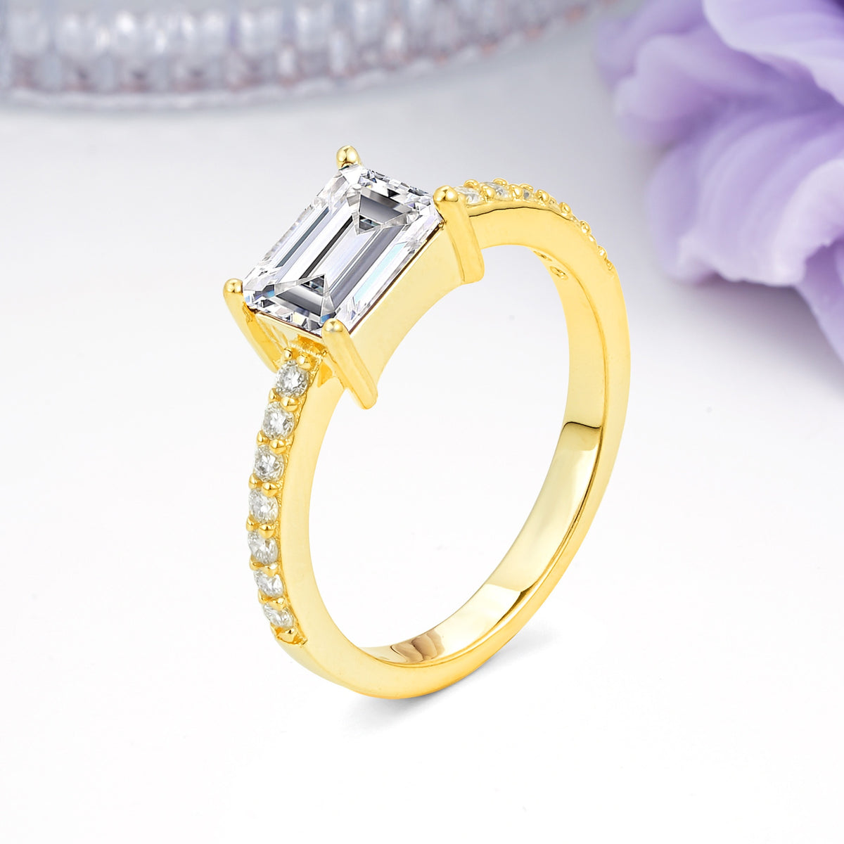 Distinctive And Luxurious 4-Prong Emerald Cut Lab Diamond Engagement Rin - Additional view