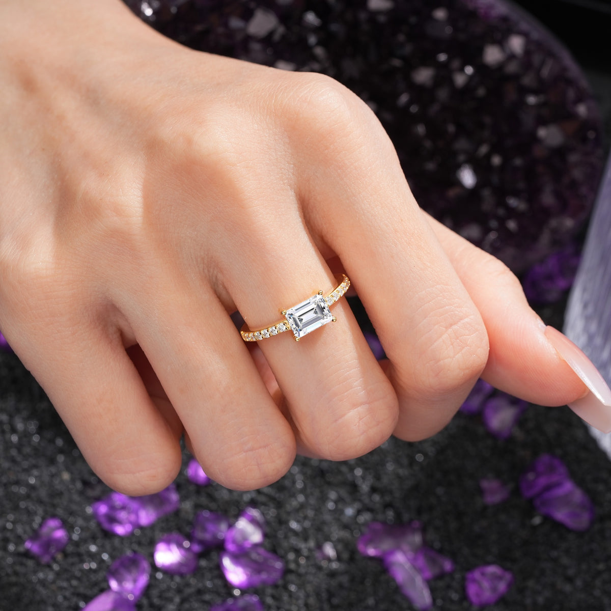 Distinctive And Luxurious 4-Prong Emerald Cut Lab Diamond Engagement Rin - Additional view