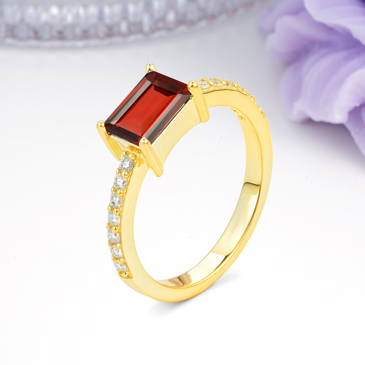 Distinctive And Luxurious 4-Prong Emerald Cut Garnet Engagement Rin - Additional view