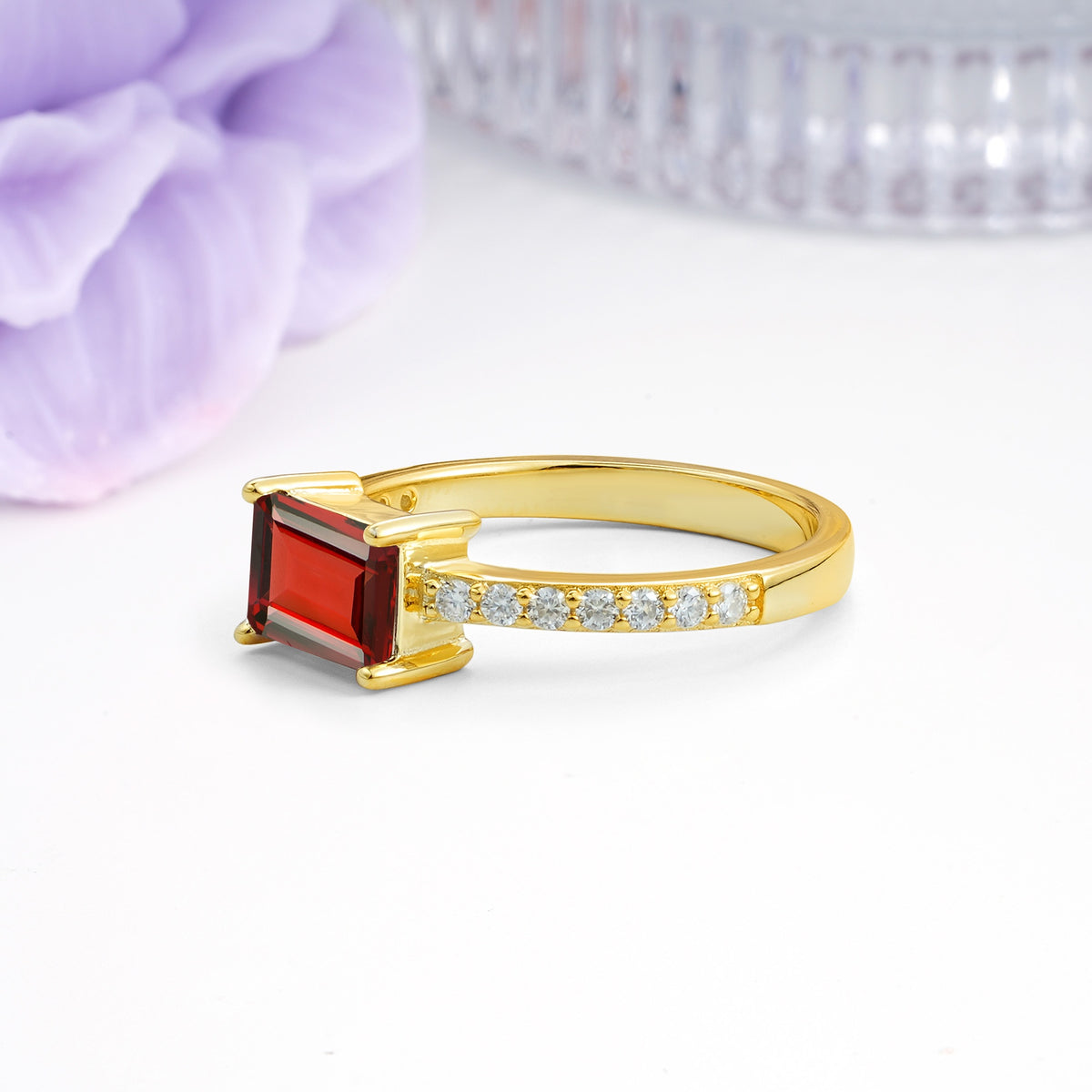 Distinctive And Luxurious 4-Prong Emerald Cut Garnet Engagement Rin - Additional view