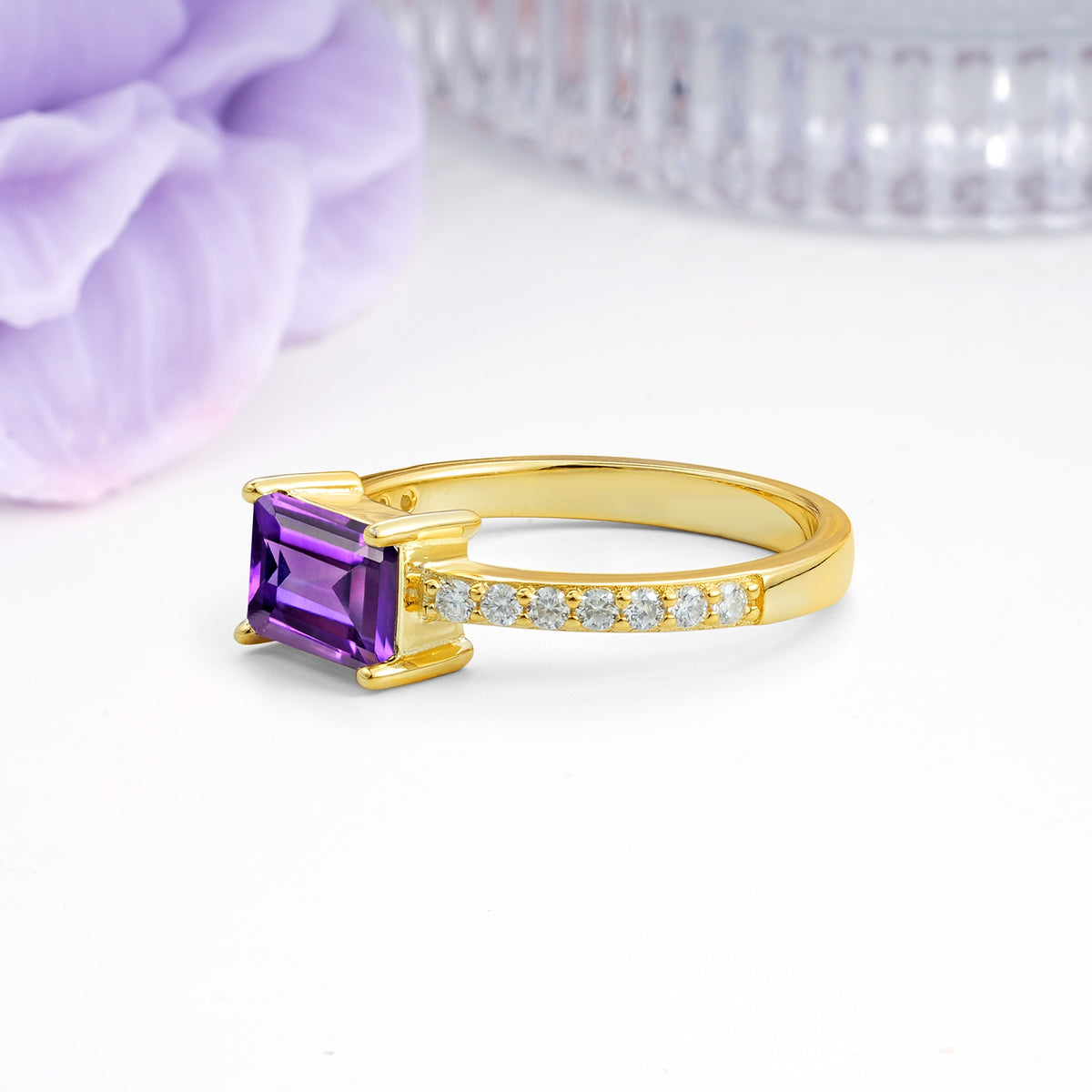 Distinctive And Luxurious 4-Prong Emerald Cut Amethyst Engagement Rin - Additional view