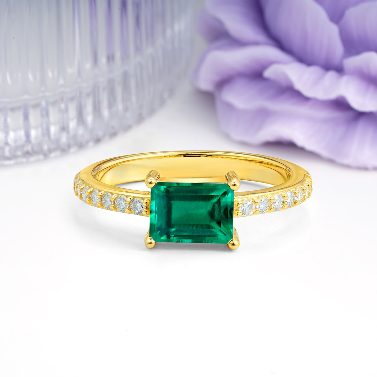 Distinctive And Luxurious 4-Prong Emerald Cut Emerald Engagement Rin - Additional view