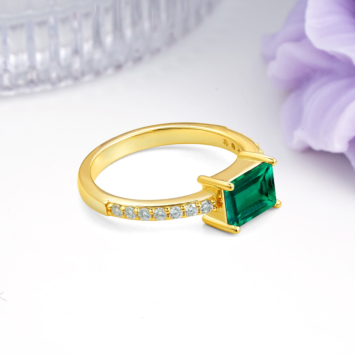 Distinctive And Luxurious 4-Prong Emerald Cut Emerald Engagement Rin - Additional view